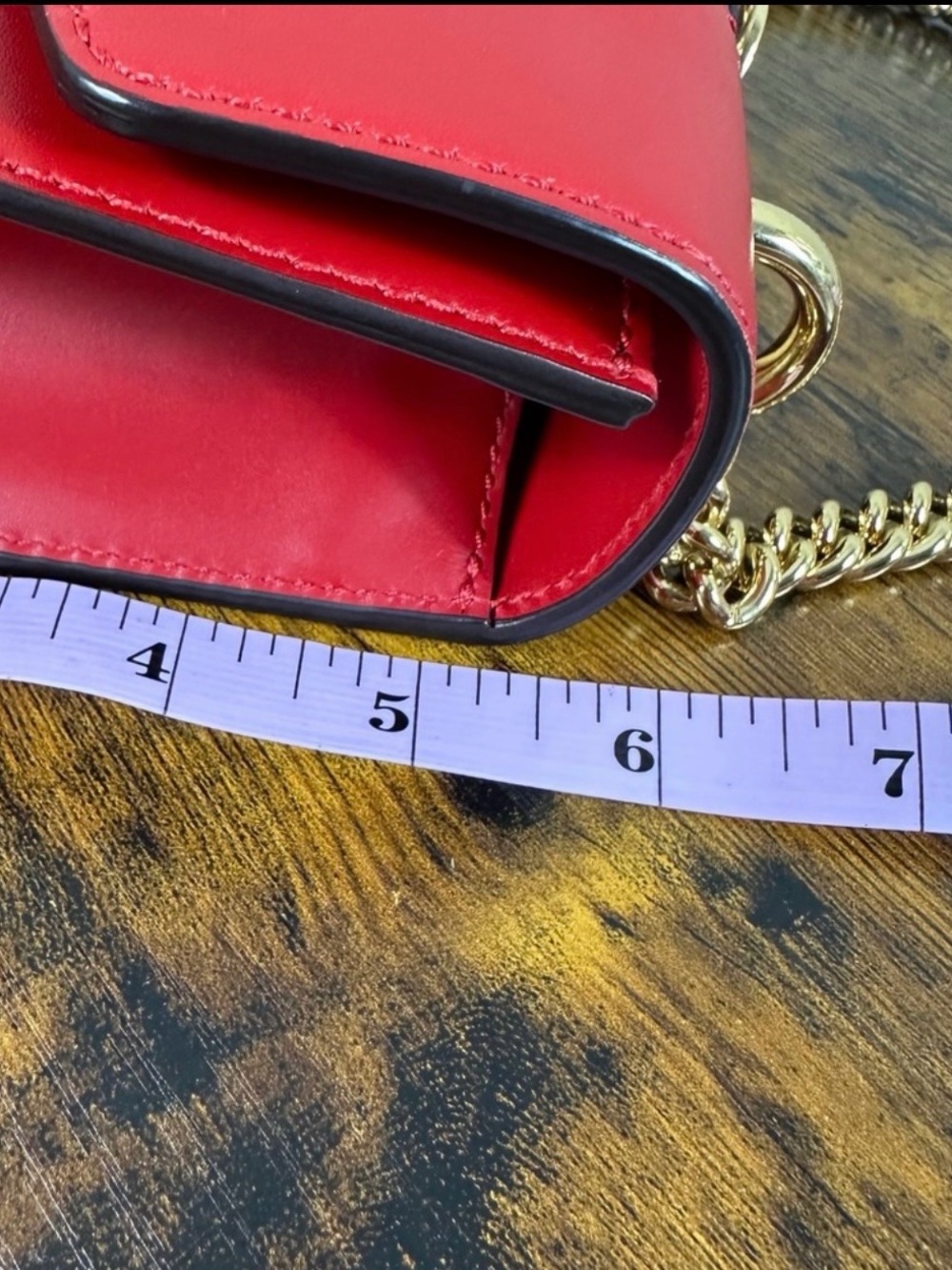 Gucci Sylvie Red Leather Shoulder Bag Gold Chain Web Stripe Crossbody - Picture 11 of 16